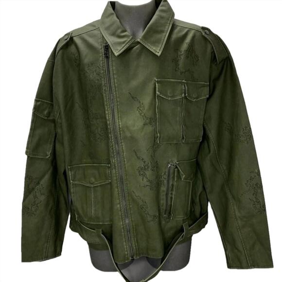 NEW SMOKE RISE men’s vegan leather biker jacket in washed deep olive